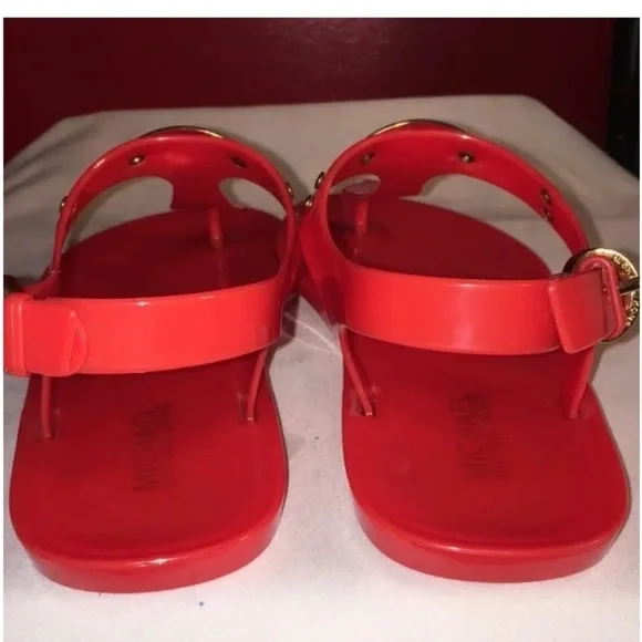 Michael Michael Kors MK Sz 6 Plate Jelly Toe Post Sandals Coral Reef Red Orange - Picture 7 of 7